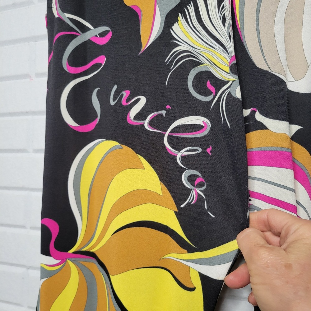 Emilio Pucci Italian Silk Blend Wide Leg Abstract Print Pants Pink Yellow 12 - Picture 7 of 13